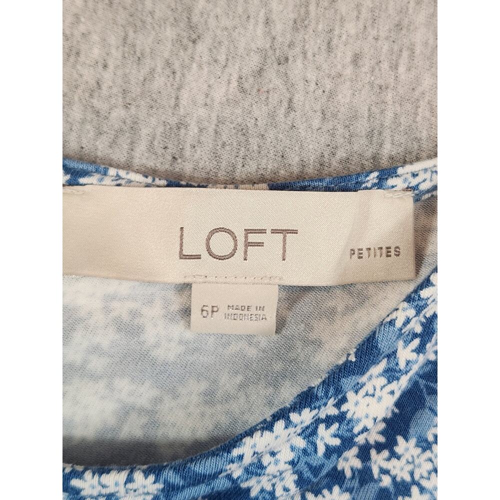 LOFT Ann Taylor Petite Blue White Floral Sleeveless Midi Dress Size 6P stretchy - Picture 3 of 9